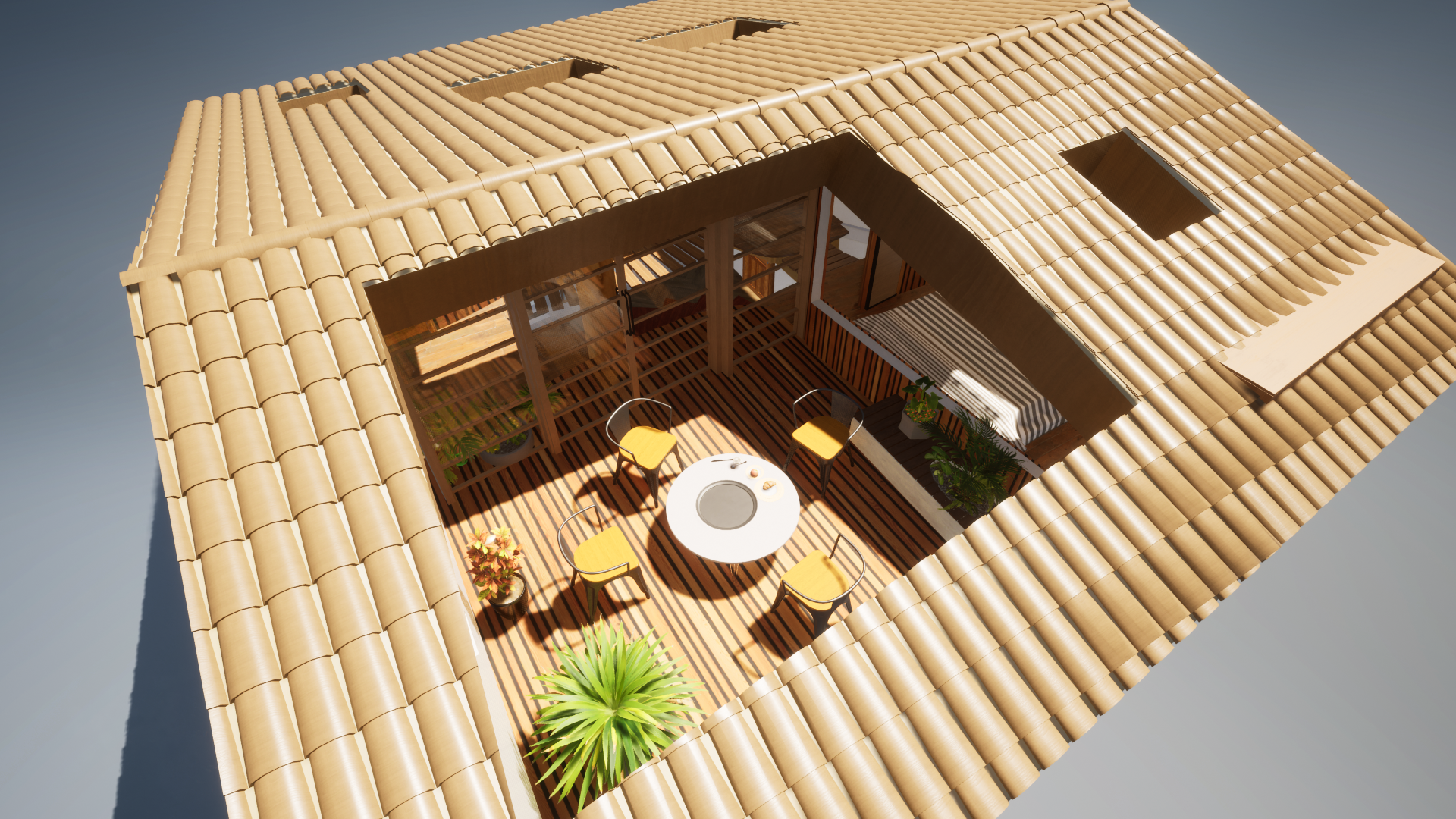 Rendu 3D couleur de la terrasse tropézienne