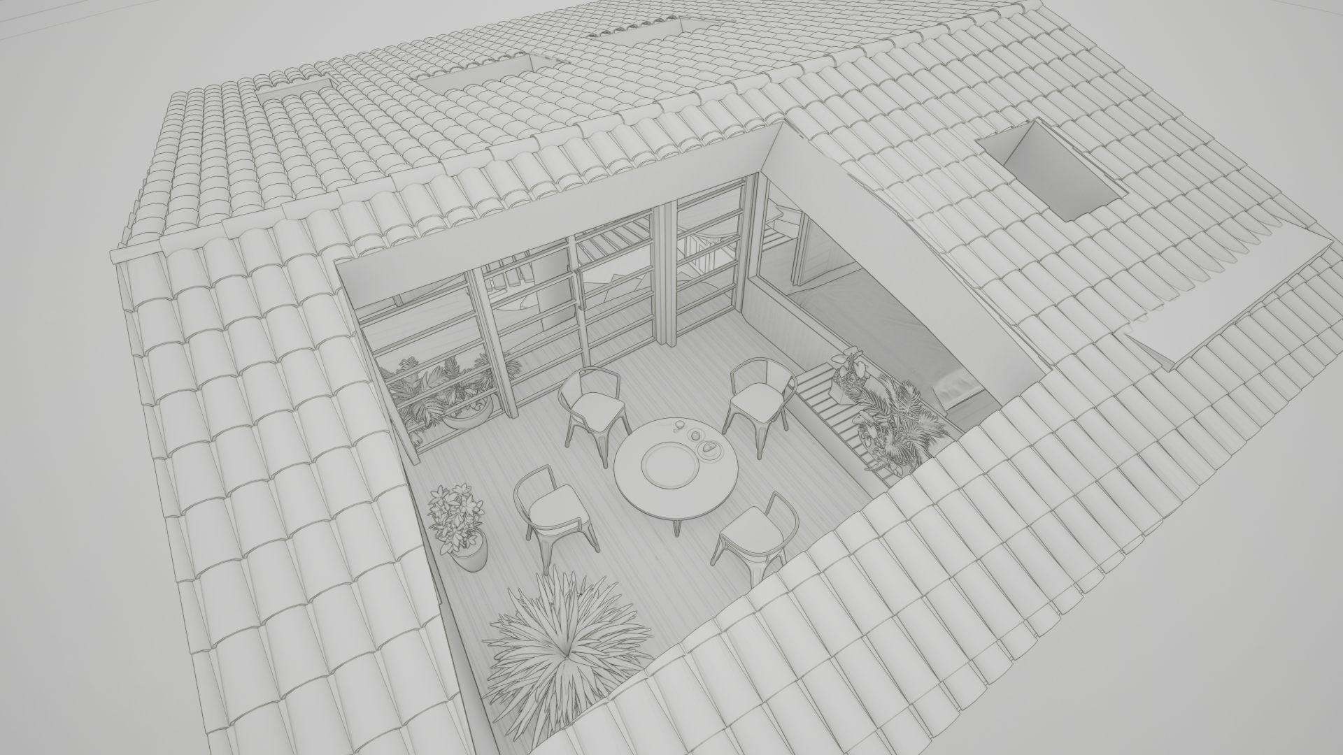 Modélisation 3D filaire de la terrasse tropézienne